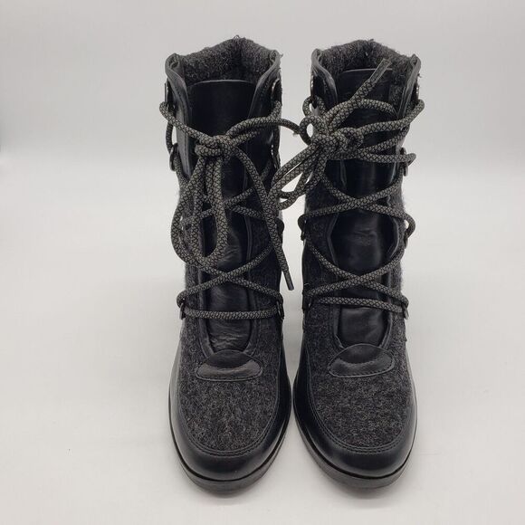 Napoleoni Boots Women EU 39 Black Lace Up Wool Leather Block Heel Made In Italy - Picture 2 of 13